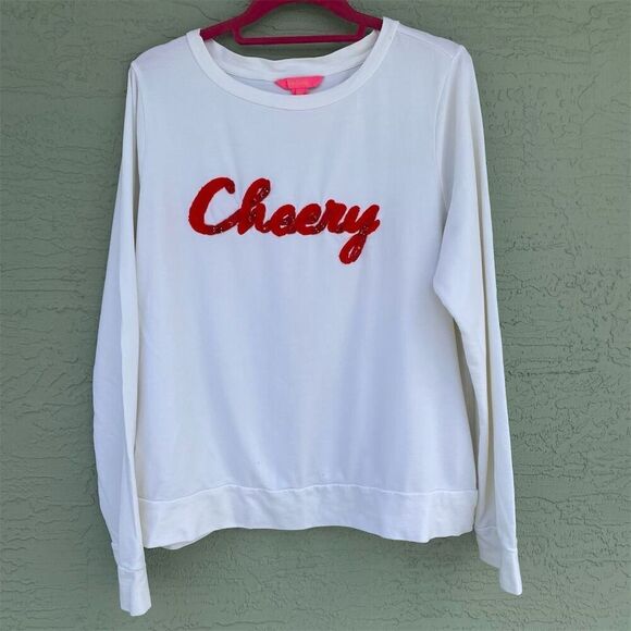 Lilly Pulitzer Women's XL Ivory Beaded Cheery Graphic Pullover Sweatshirt - Picture 2 of 10